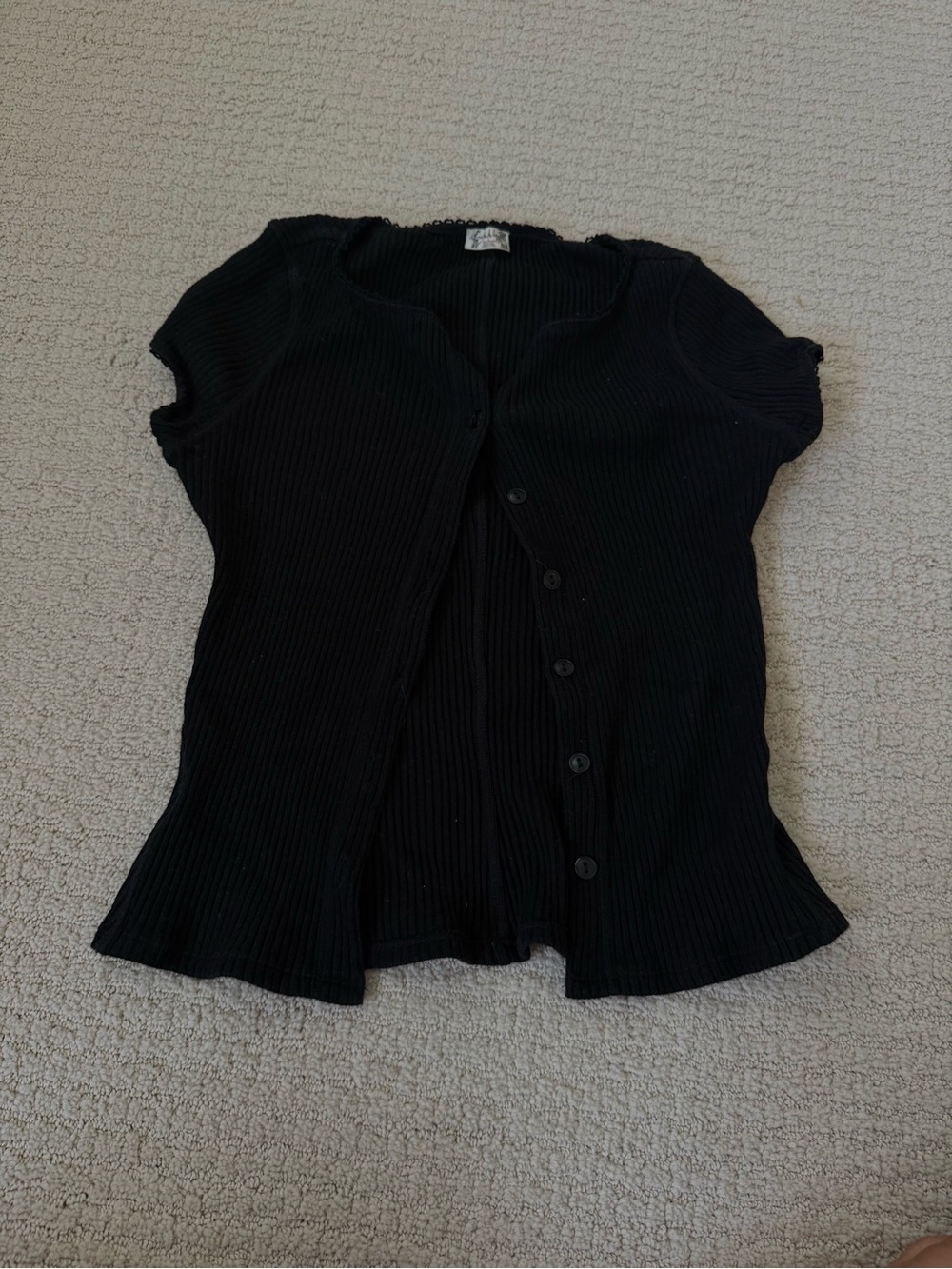 Free People Black Ribbed Short-Sleeve Button Cardigan